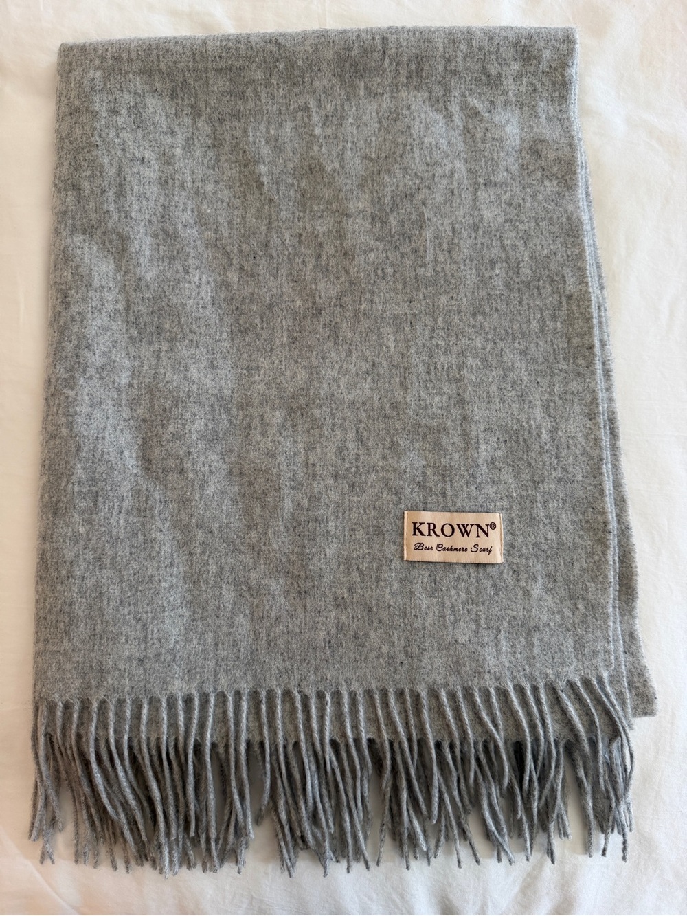 Krown Scarf Unisex One Size Cashmere Fringe Classic Gray